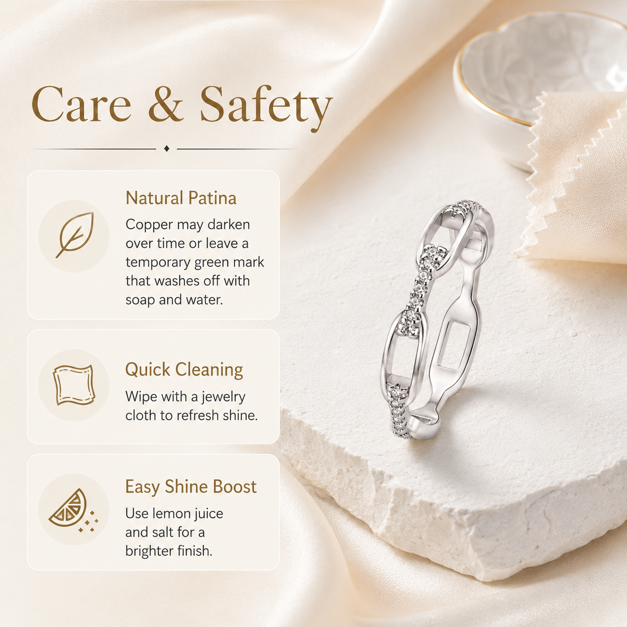 ✨ Silver & Gold Chain Ring – Waterproof Hip Hop Unisex Jewelry