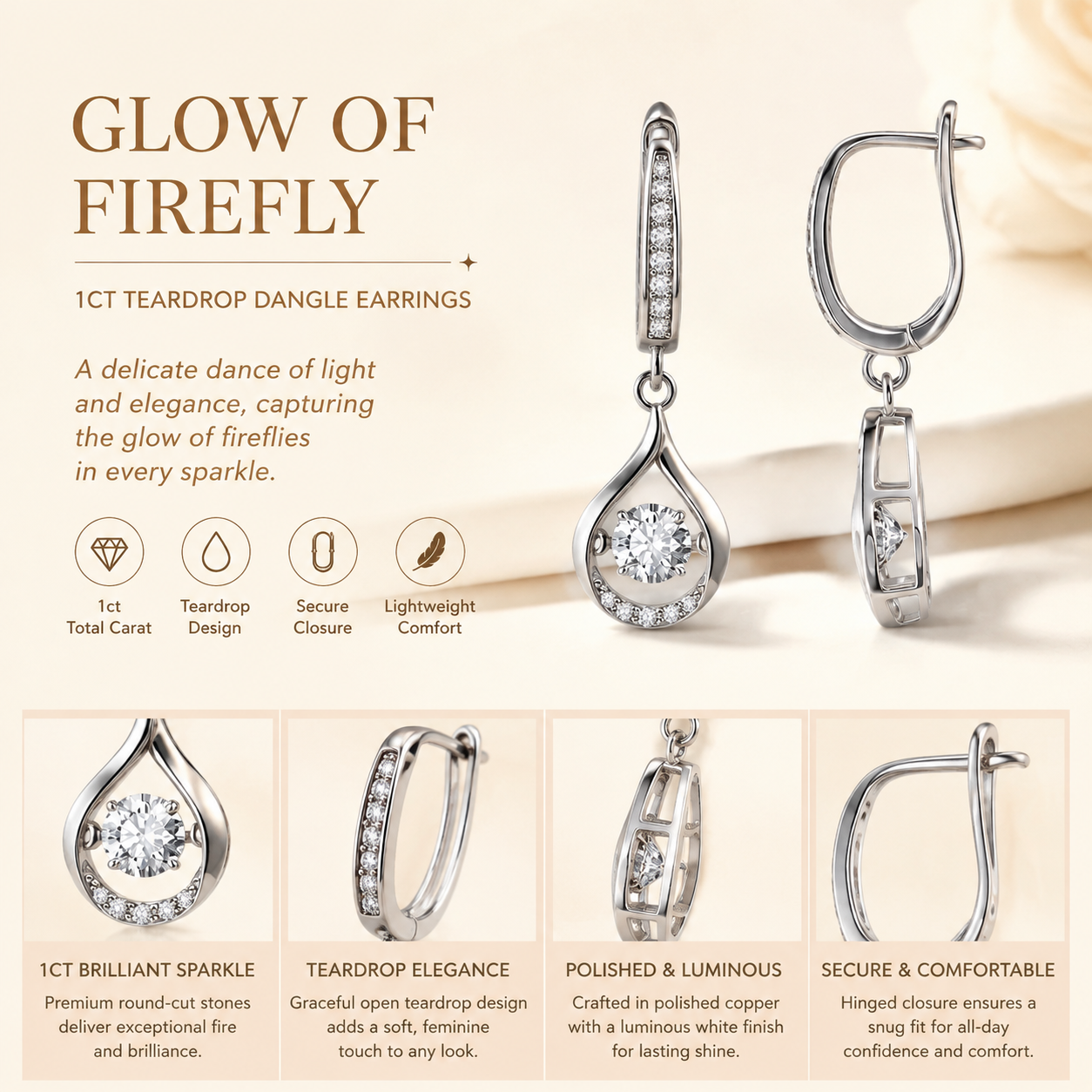 ✨ Firefly Glow Teardrop Dangle Earrings – 1ct Sparkle for Day & Night