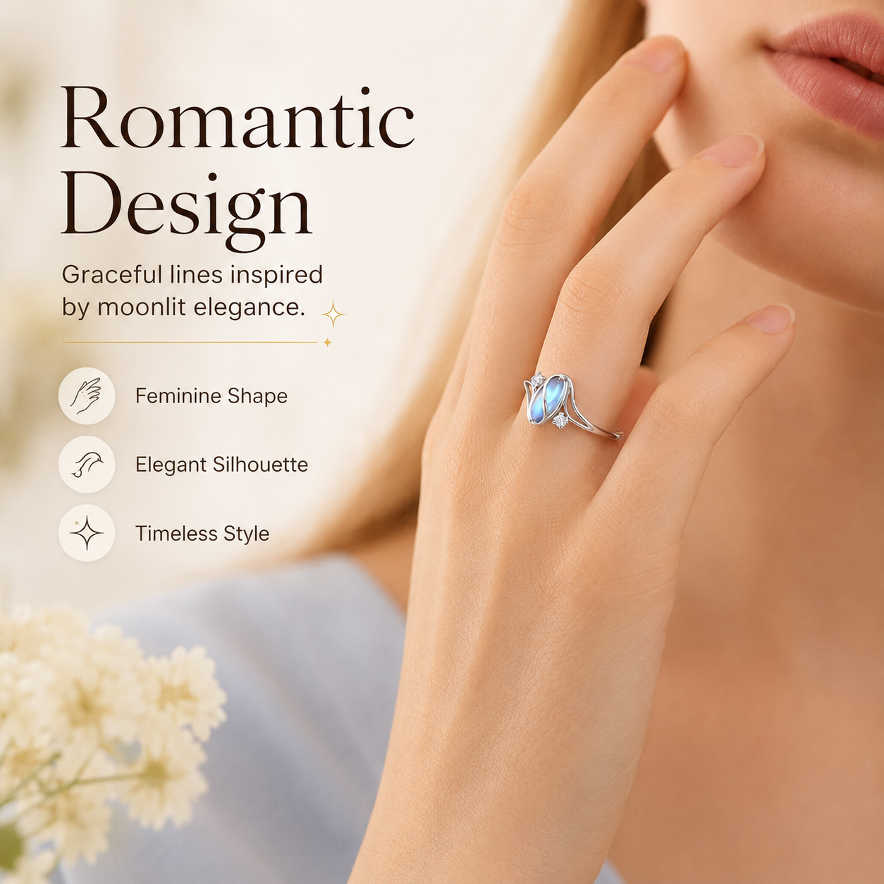 💎 Rainbow Moonstone Ring – 5A CZ Accent, Elegant Gift for Her 🌈✨