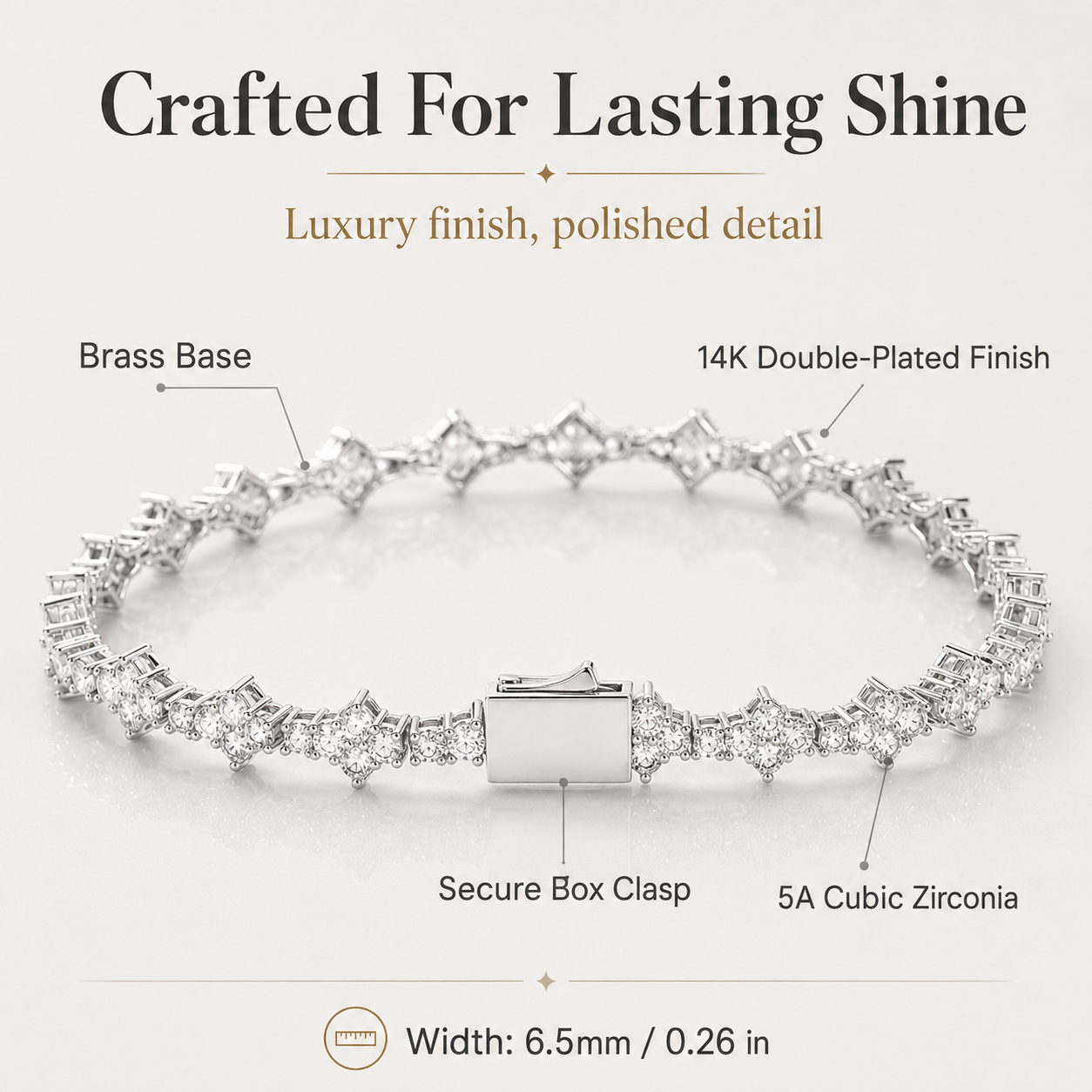 ✨ Gold Tennis Bracelet 6.5mm – CZ Clover Design, Gift for All