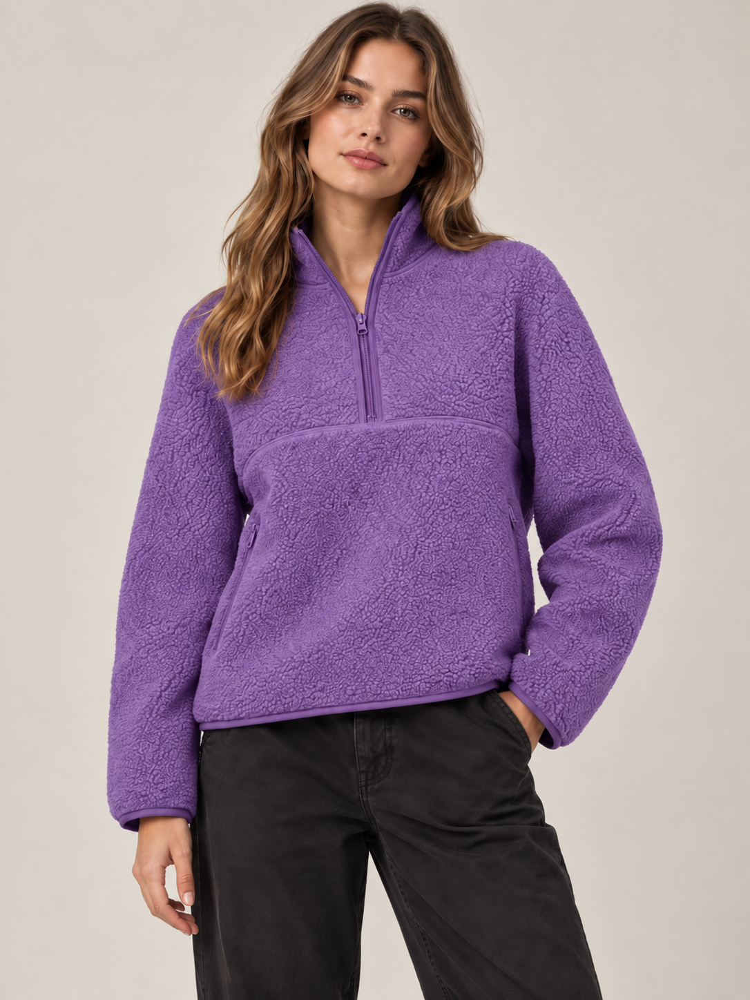 🍂 Cozy Style Deal – Women’s Half-Zip Fleece Pullover 🧥 Soft, Breathable Layer for School, Outdoors & Everyday Wear ✨