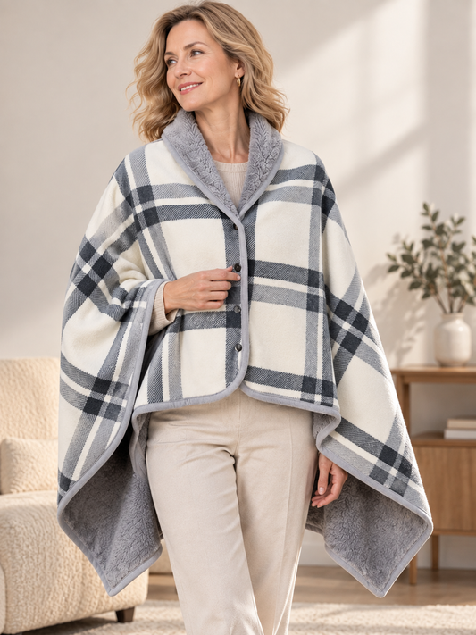 🍂 Cozy Deal – Reversible Plaid Sherpa Wrap Blanket 🧸 Soft Wearable Comfort for Chilly Evenings at Home ✨
