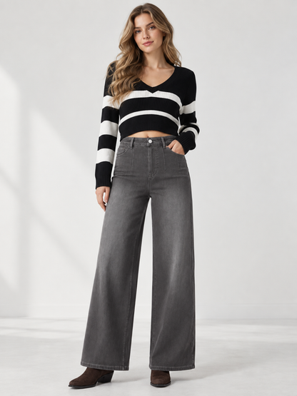 🎒 Back-to-School Deal – High-Waist Straight-Leg Stretch Jeans 👖 Sculpted Fit with Functional Pockets for Everyday Style ✨