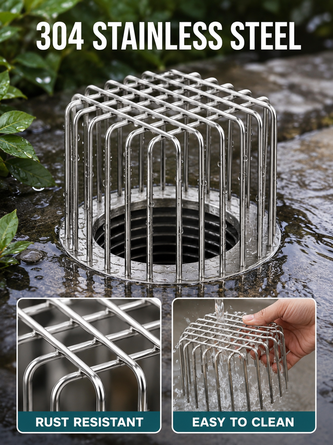🛡️ Rodent Proof Drain Cover 🐀💧 Stainless Steel Rust Resistant Adjustable Mesh Strainer for Kitchen Bathroom & Outdoor Drains