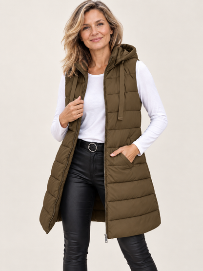 ❄️ Winter Style Deal – Women’s Long Hooded Puffer Vest 🧥 Sleeveless Quilted Layer for Cozy Everyday Outdoor Wear ✨