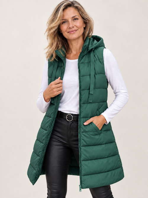 ❄️ Winter Style Deal – Women’s Long Hooded Puffer Vest 🧥 Sleeveless Quilted Layer for Cozy Everyday Outdoor Wear ✨