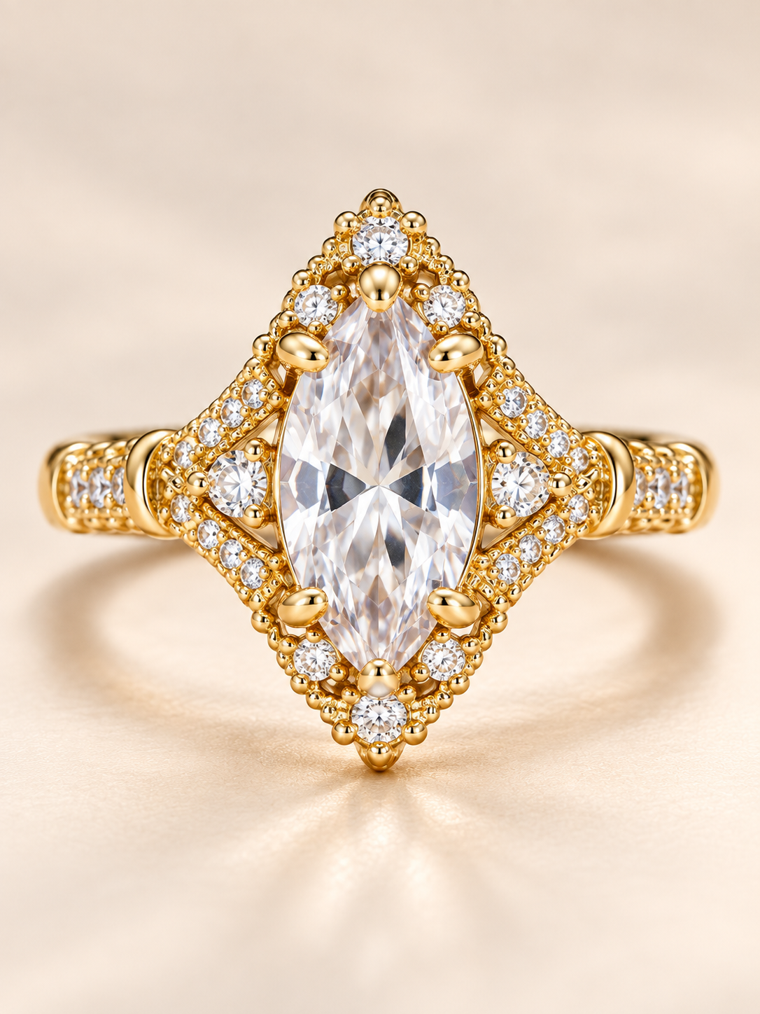 💍 Bridal Jewelry Deal – Vintage Marquise Engagement Ring ✨ Elegant Double-Prong Setting with Sparkling Side Stones for Her 💎