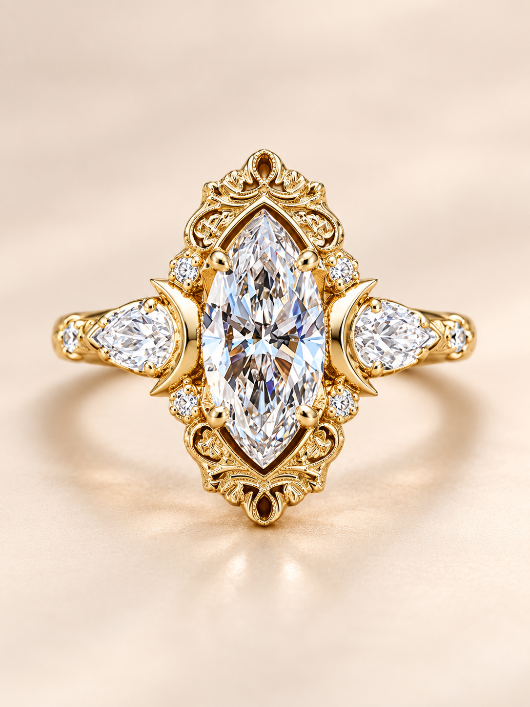 💍 Bridal Jewelry Deal – Vintage Marquise Engagement Ring ✨ Elegant Double-Prong Setting with Sparkling Side Stones for Her 💎