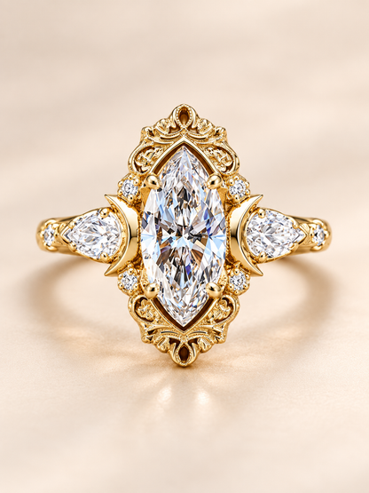 💍 Bridal Jewelry Deal – Vintage Marquise Engagement Ring ✨ Elegant Double-Prong Setting with Sparkling Side Stones for Her 💎