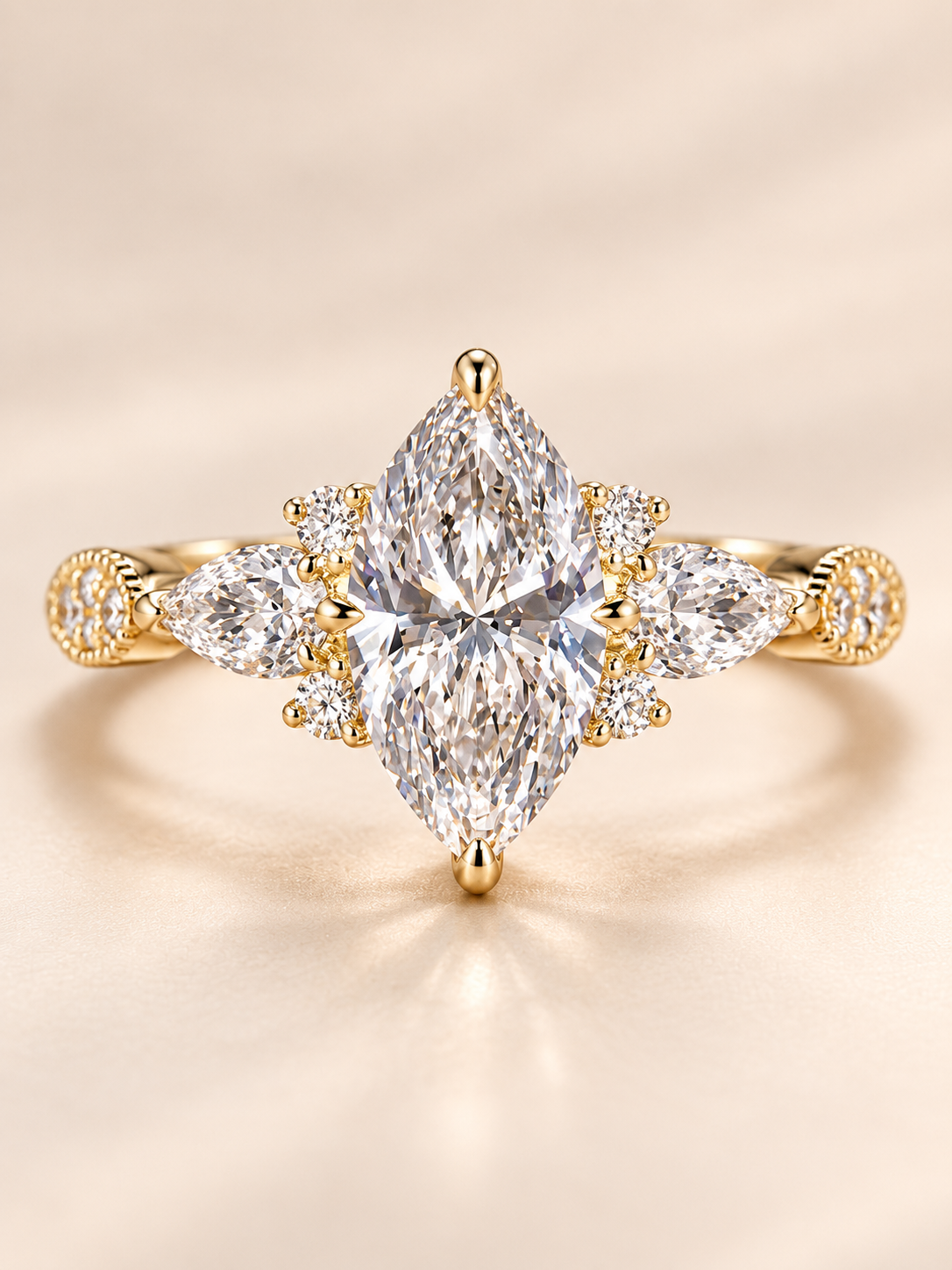 💍 Bridal Jewelry Deal – Vintage Marquise Engagement Ring ✨ Elegant Double-Prong Setting with Sparkling Side Stones for Her 💎