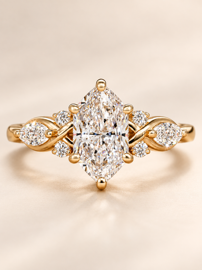 💍 Bridal Jewelry Deal – Vintage Marquise Engagement Ring ✨ Elegant Double-Prong Setting with Sparkling Side Stones for Her 💎