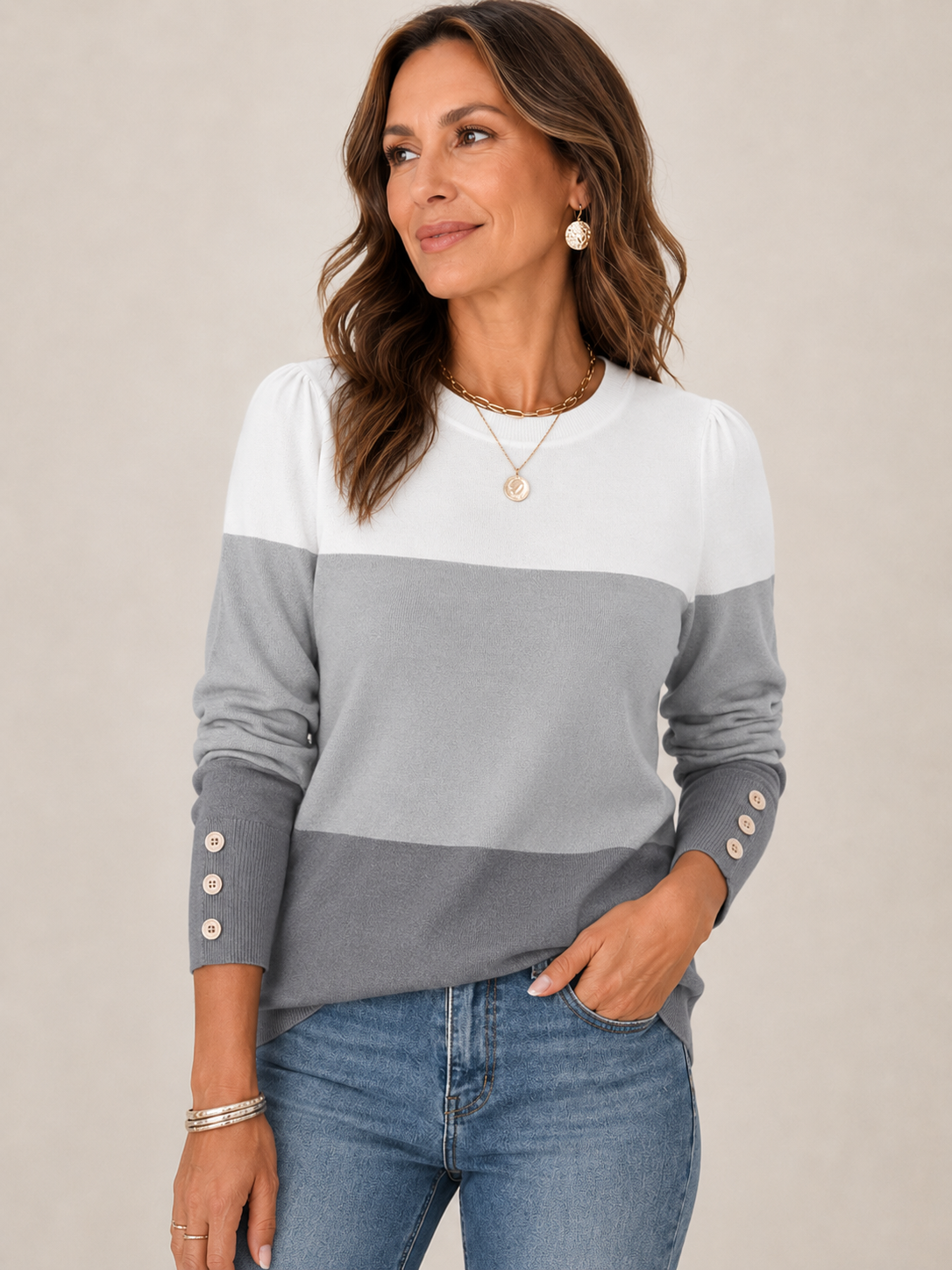 🍂👚 Trendy Women’s Sweater 💕 Soft Knit Long Sleeve Pullover Button Cuff Dressy Casual Top