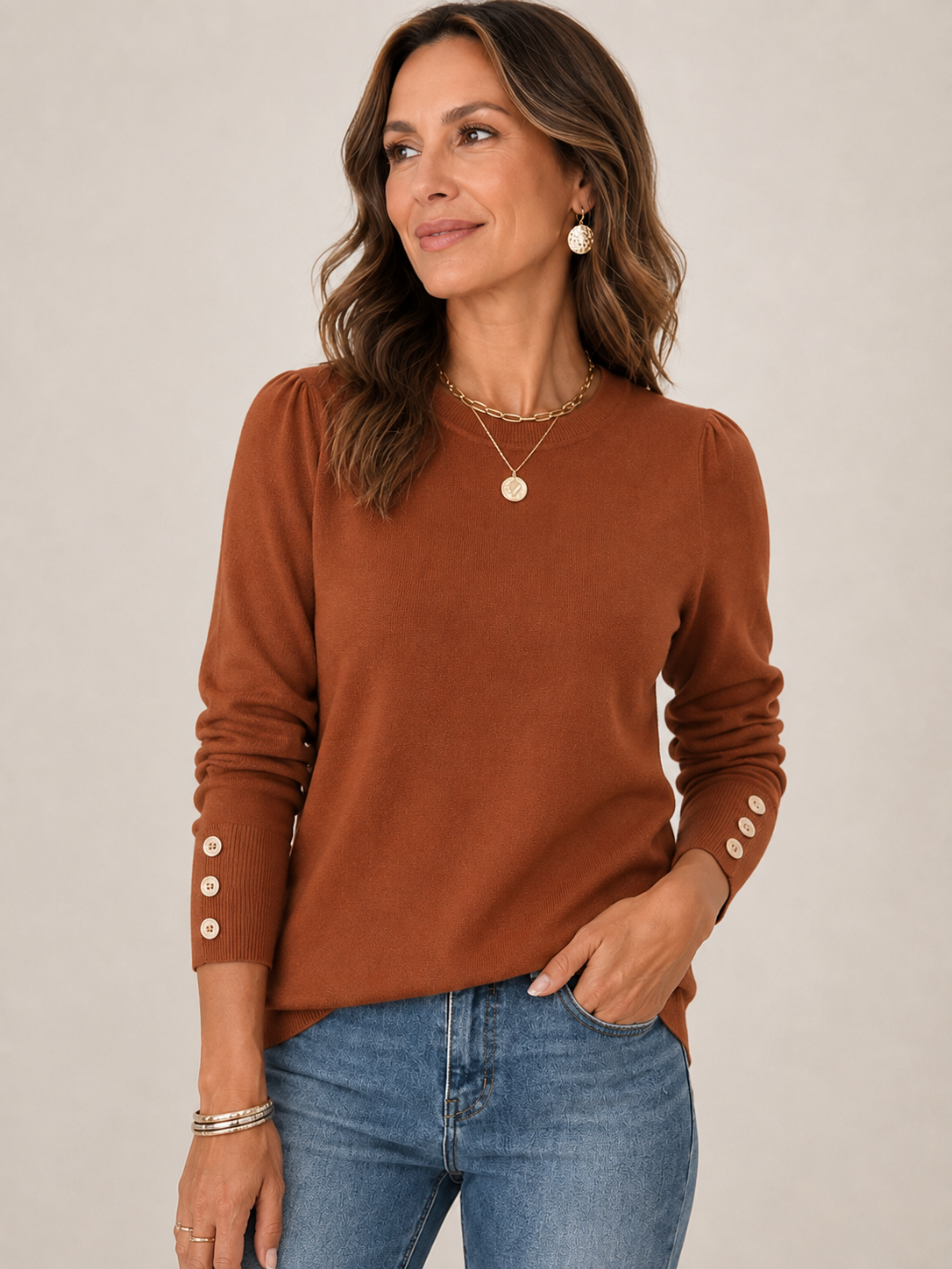 🍂👚 Trendy Women’s Sweater 💕 Soft Knit Long Sleeve Pullover Button Cuff Dressy Casual Top