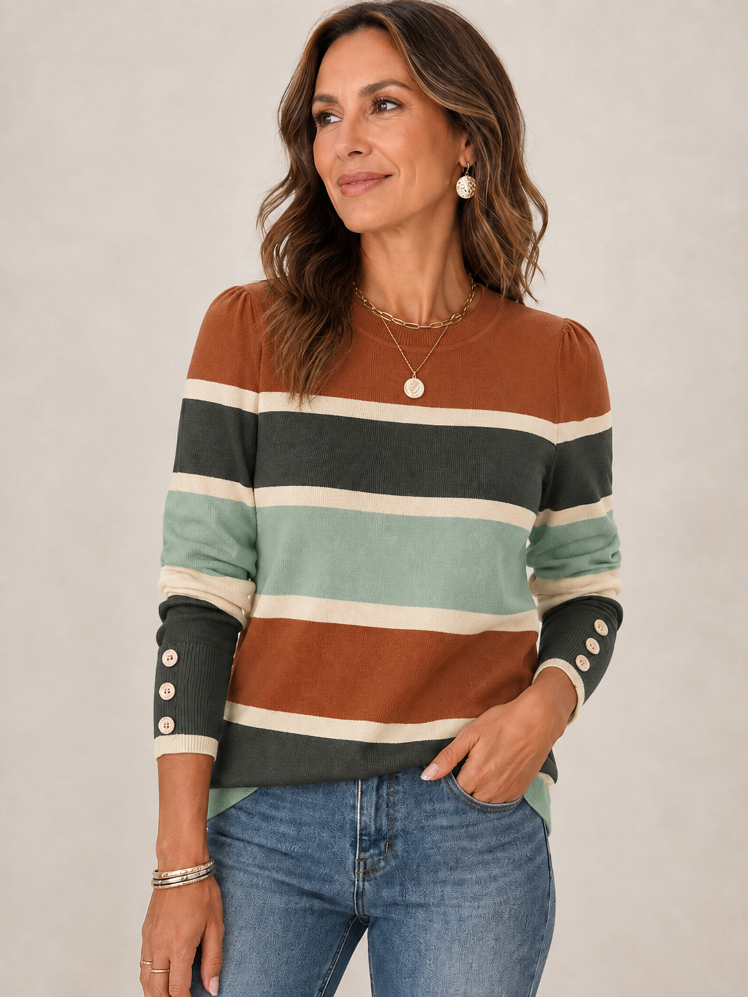 🍂👚 Trendy Women’s Sweater 💕 Soft Knit Long Sleeve Pullover Button Cuff Dressy Casual Top