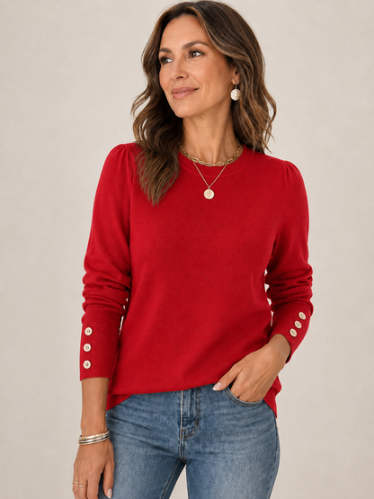 🍂👚 Trendy Women’s Sweater 💕 Soft Knit Long Sleeve Pullover Button Cuff Dressy Casual Top