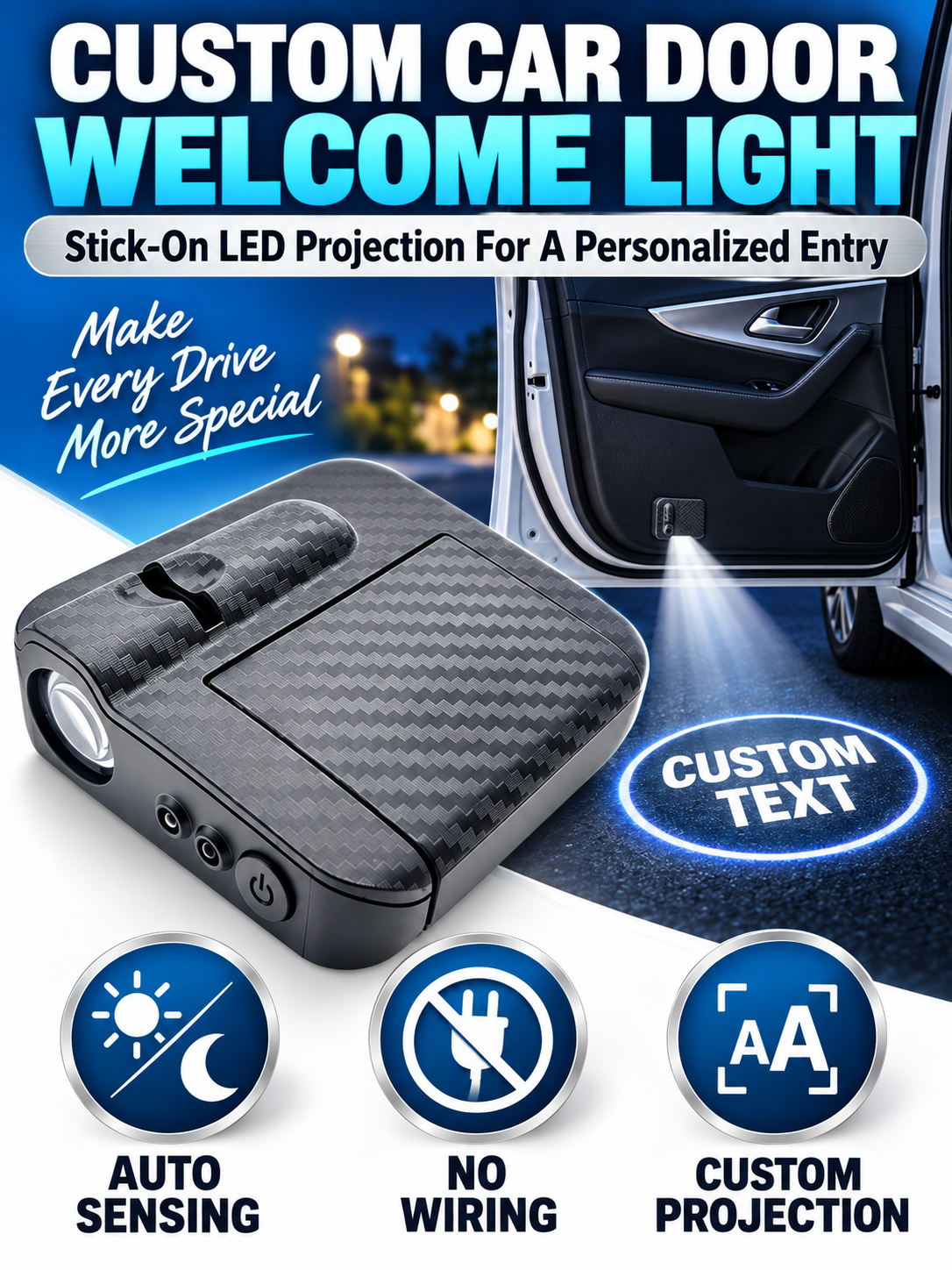 🚗 Auto Style Deal – Custom LED Door Projector Lights ✨ Personalized Welcome Logo Display for a Unique Car Interior 💡