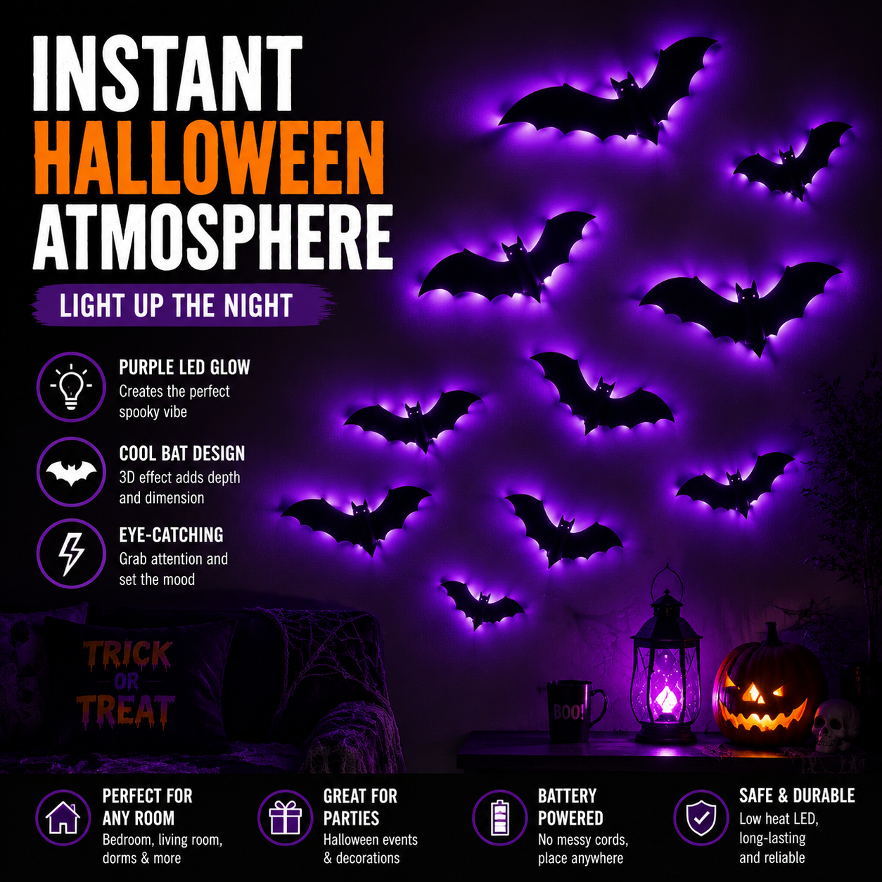 Light Up Your Walls with Halloween Bat Atmosphere Decor