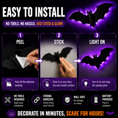 Halloween LED Bat Wall Lights | Peel & Stick Spooky Decor