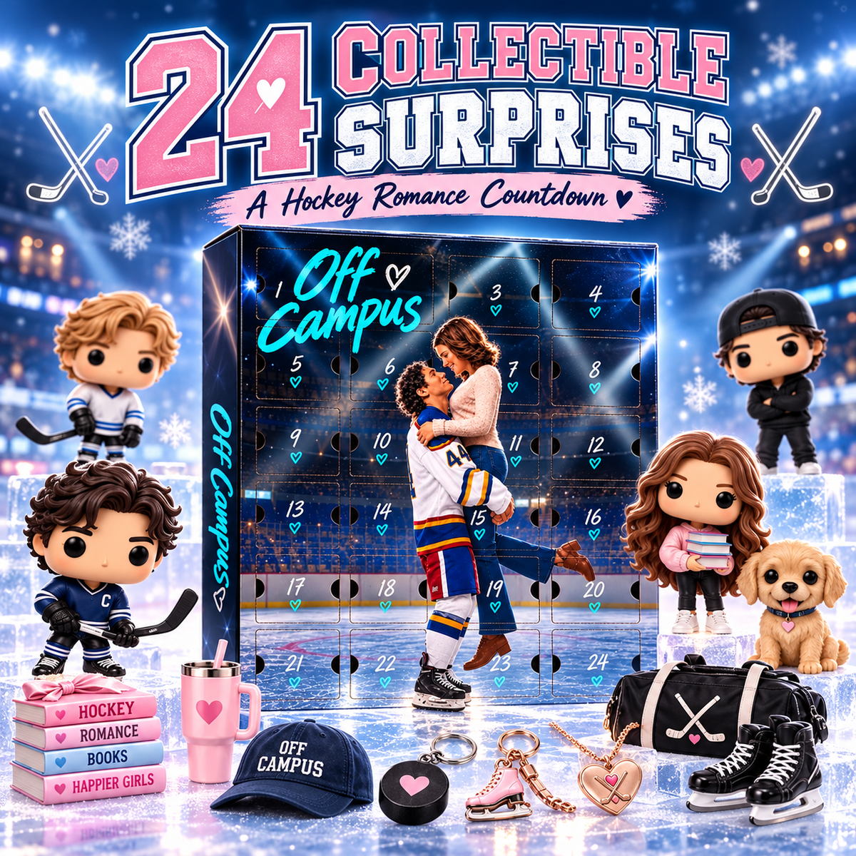 🏒 Off Campus 24-Day Collectible Surprise Calendar💗 – Hockey Romance Mini Figures & Gift Set🎁
