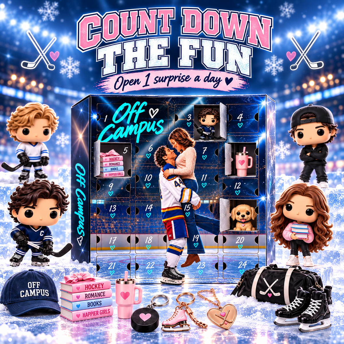 🏒 Off Campus 24-Day Collectible Surprise Calendar💗 – Hockey Romance Mini Figures & Gift Set🎁