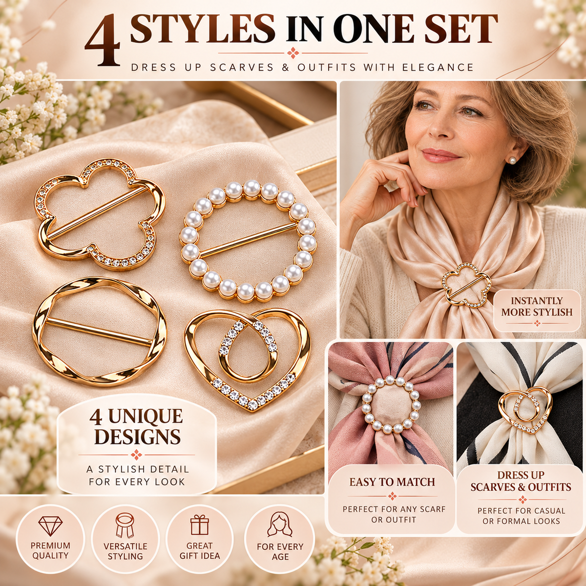 ✨ Fashion Accessory Deal – 4-Piece Metal Shirt Clips 💖 Stylish Round & Heart Clothing Clips for a Chic Secure Fit