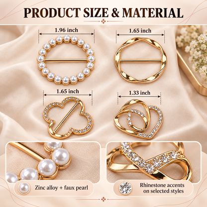 ✨ Fashion Accessory Deal – 4-Piece Metal Shirt Clips 💖 Stylish Round & Heart Clothing Clips for a Chic Secure Fit