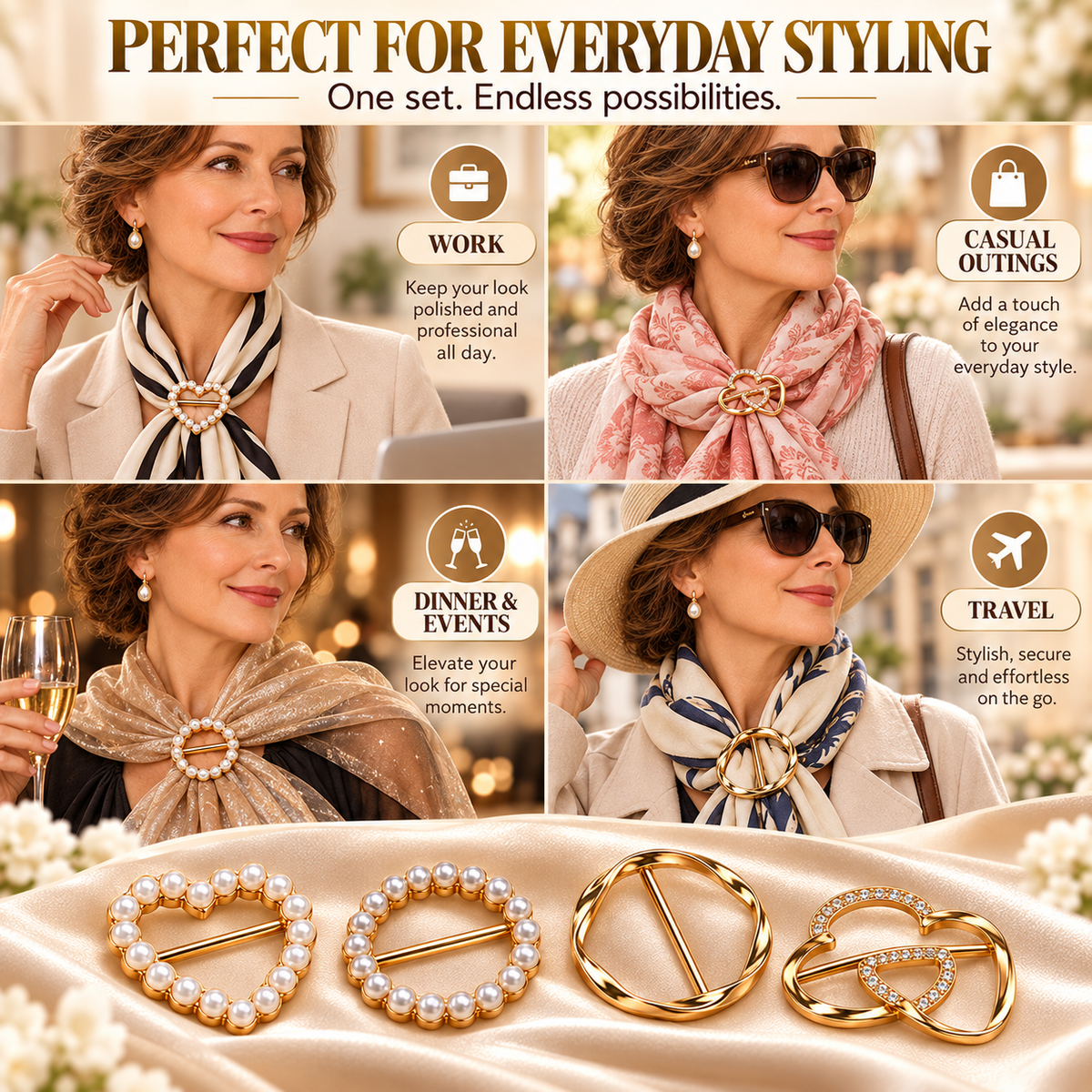 ✨ Fashion Accessory Deal – 4-Piece Metal Shirt Clips 💖 Stylish Round & Heart Clothing Clips for a Chic Secure Fit