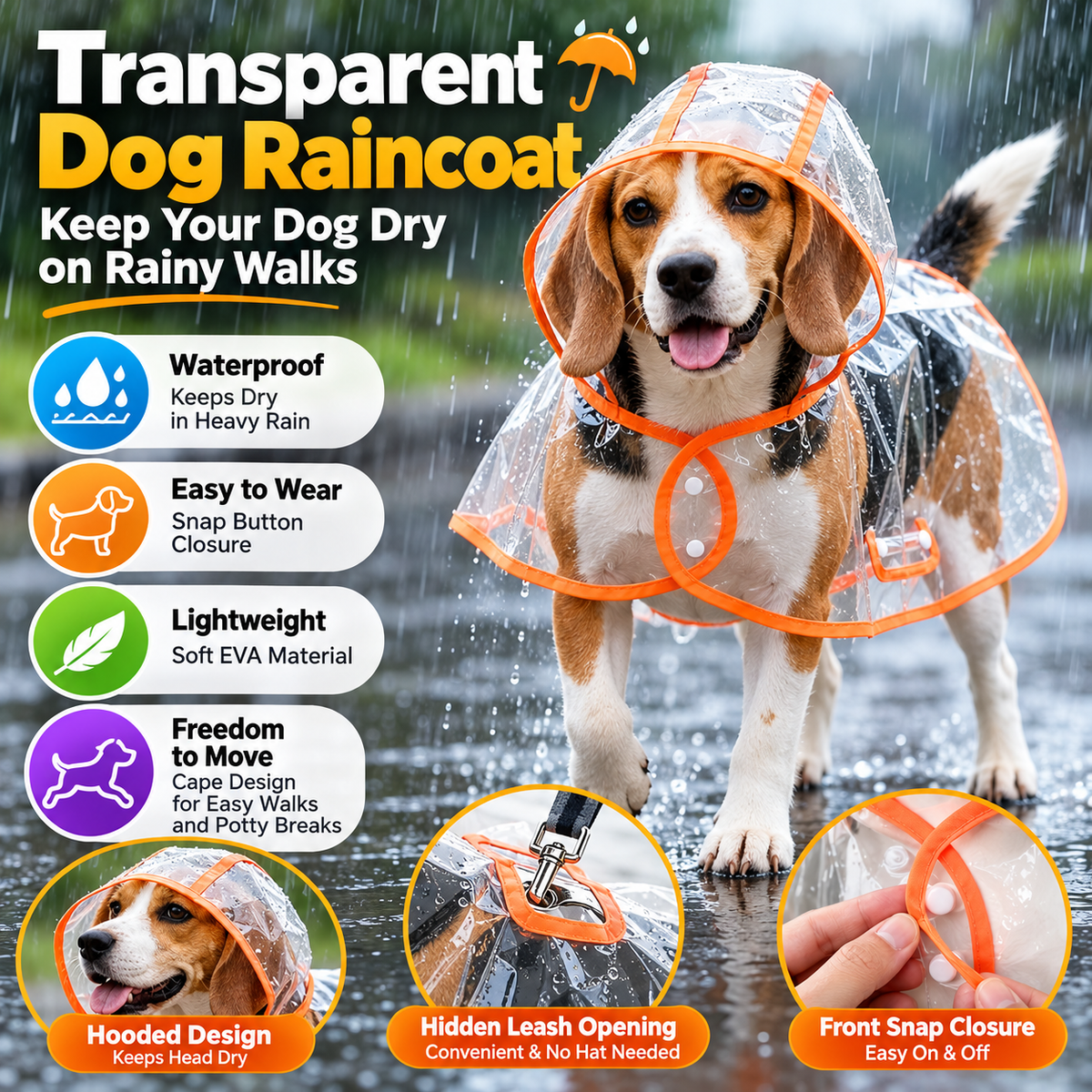 🐶 Pet Raincoat – Transparent Waterproof Dog Cape, Lightweight Protection for Small & Medium Dogs
