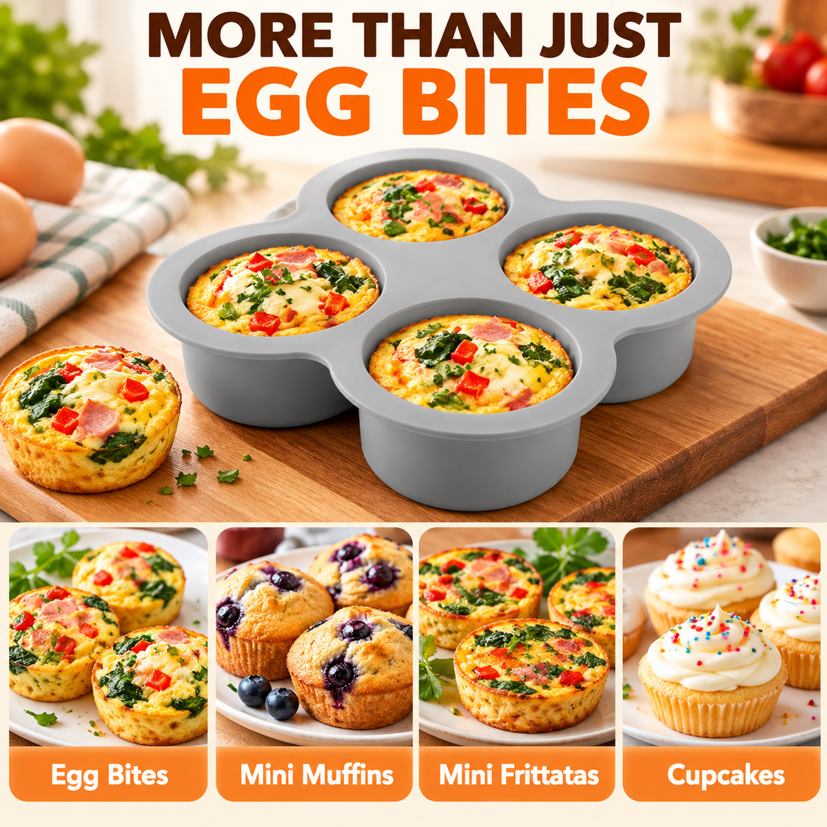 🍳 Silicone Air Fryer Egg Mold – 4-Cup Nonstick Baking Pan for Muffins, Egg Bites & Desserts