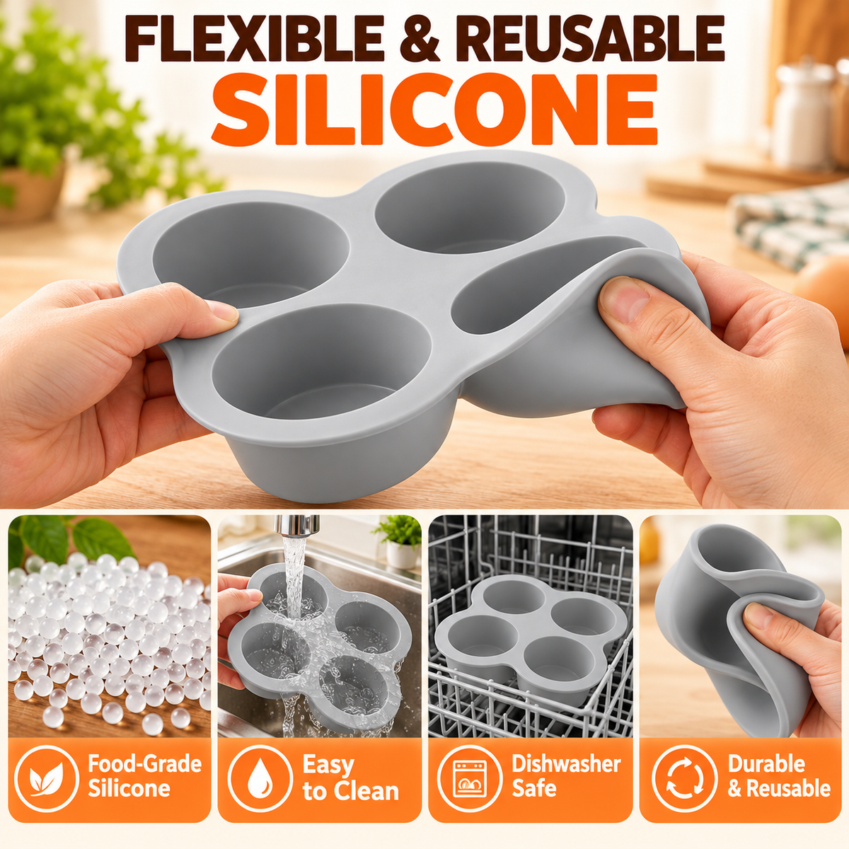 🍳 Silicone Air Fryer Egg Mold – 4-Cup Nonstick Baking Pan for Muffins, Egg Bites & Desserts