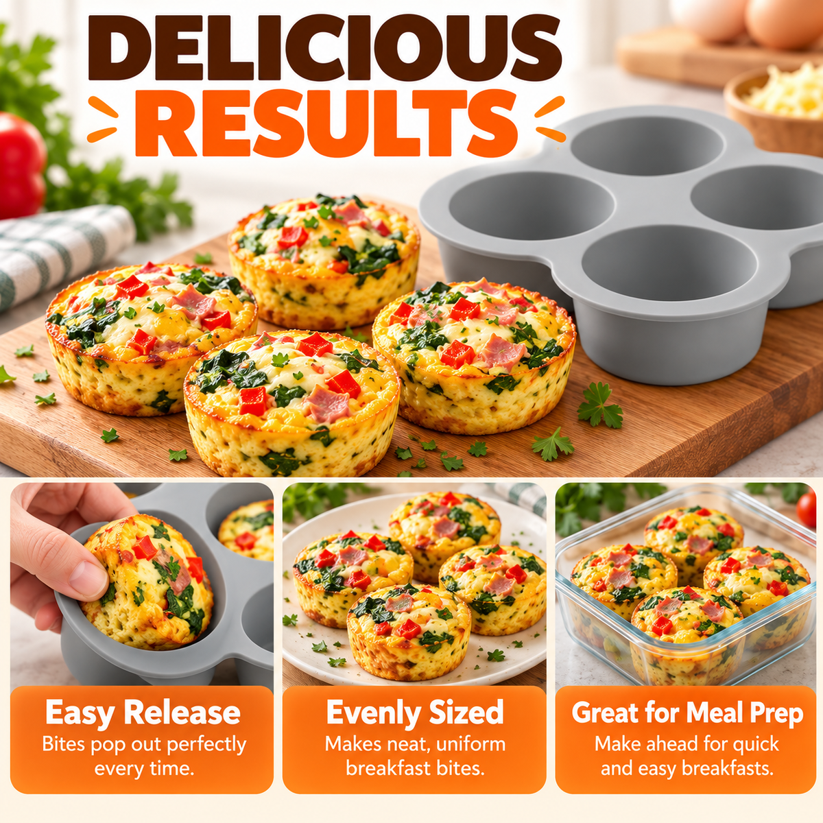 🍳 Silicone Air Fryer Egg Mold – 4-Cup Nonstick Baking Pan for Muffins, Egg Bites & Desserts