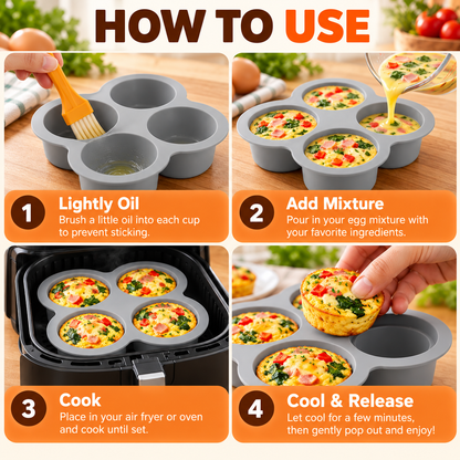 🍳 Silicone Air Fryer Egg Mold – 4-Cup Nonstick Baking Pan for Muffins, Egg Bites & Desserts