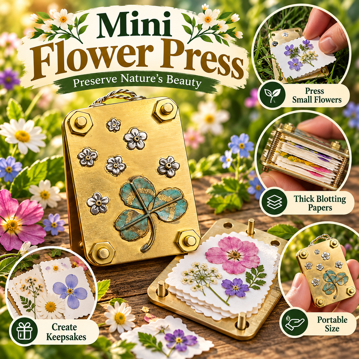 🌸 Mini Flower Press Kit – Metal Plant Preserving Tool for DIY Crafts & Nature Lovers’ Gifts