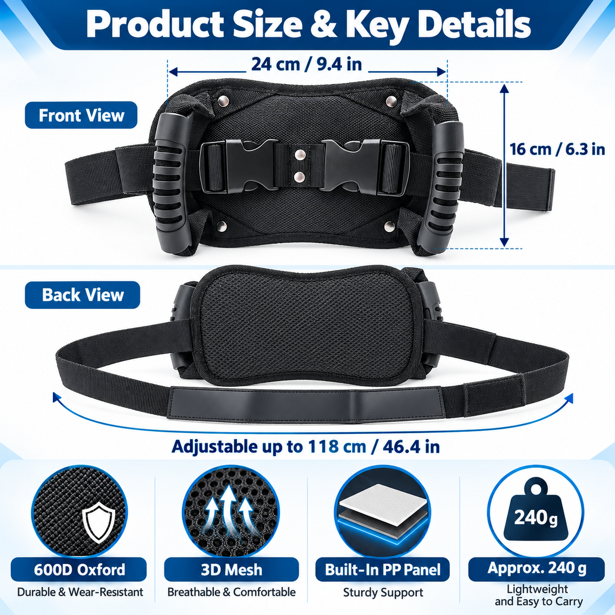 🏍️ Motorcycle Safety Gear – Adjustable Passenger Grip Strap, Universal Seat Belt for Kids & Riders