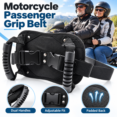 🏍️ Motorcycle Safety Gear – Adjustable Passenger Grip Strap, Universal Seat Belt for Kids & Riders