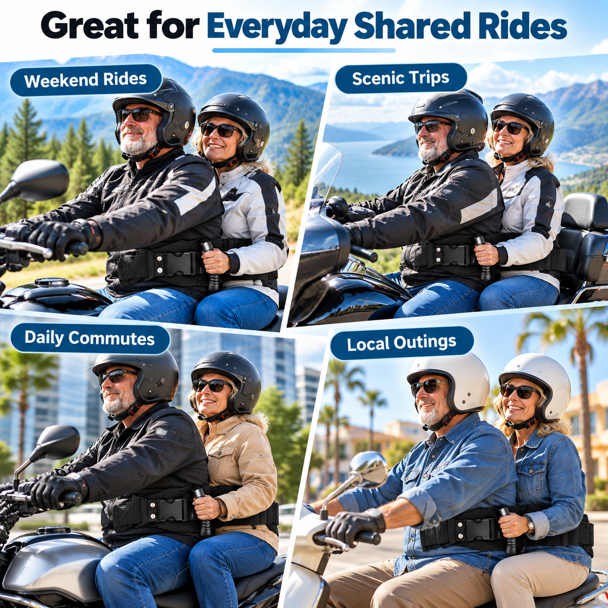 🏍️ Motorcycle Safety Gear – Adjustable Passenger Grip Strap, Universal Seat Belt for Kids & Riders