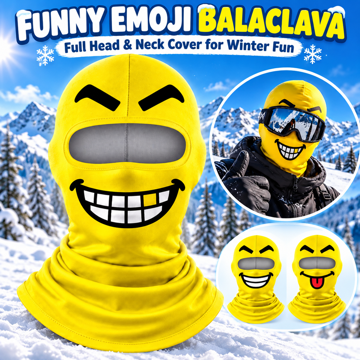 ❄️ Funny Ski Mask – Cartoon Tongue Face Balaclava, Warm Windproof Winter Cover for Snowboard & Cosplay