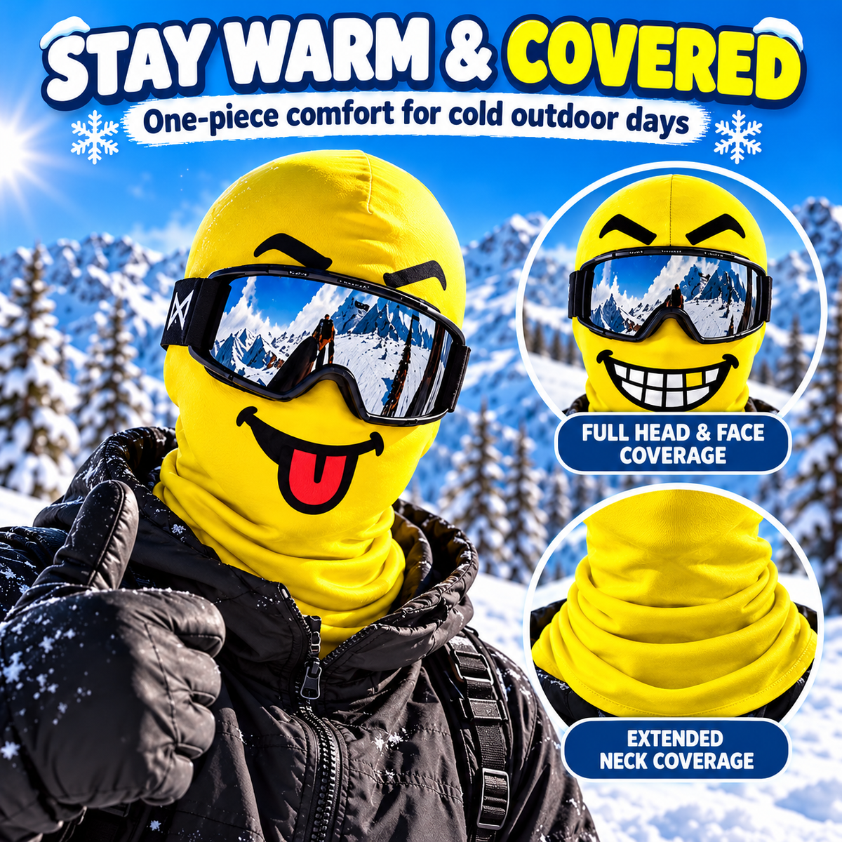 ❄️ Funny Ski Mask – Cartoon Tongue Face Balaclava, Warm Windproof Winter Cover for Snowboard & Cosplay