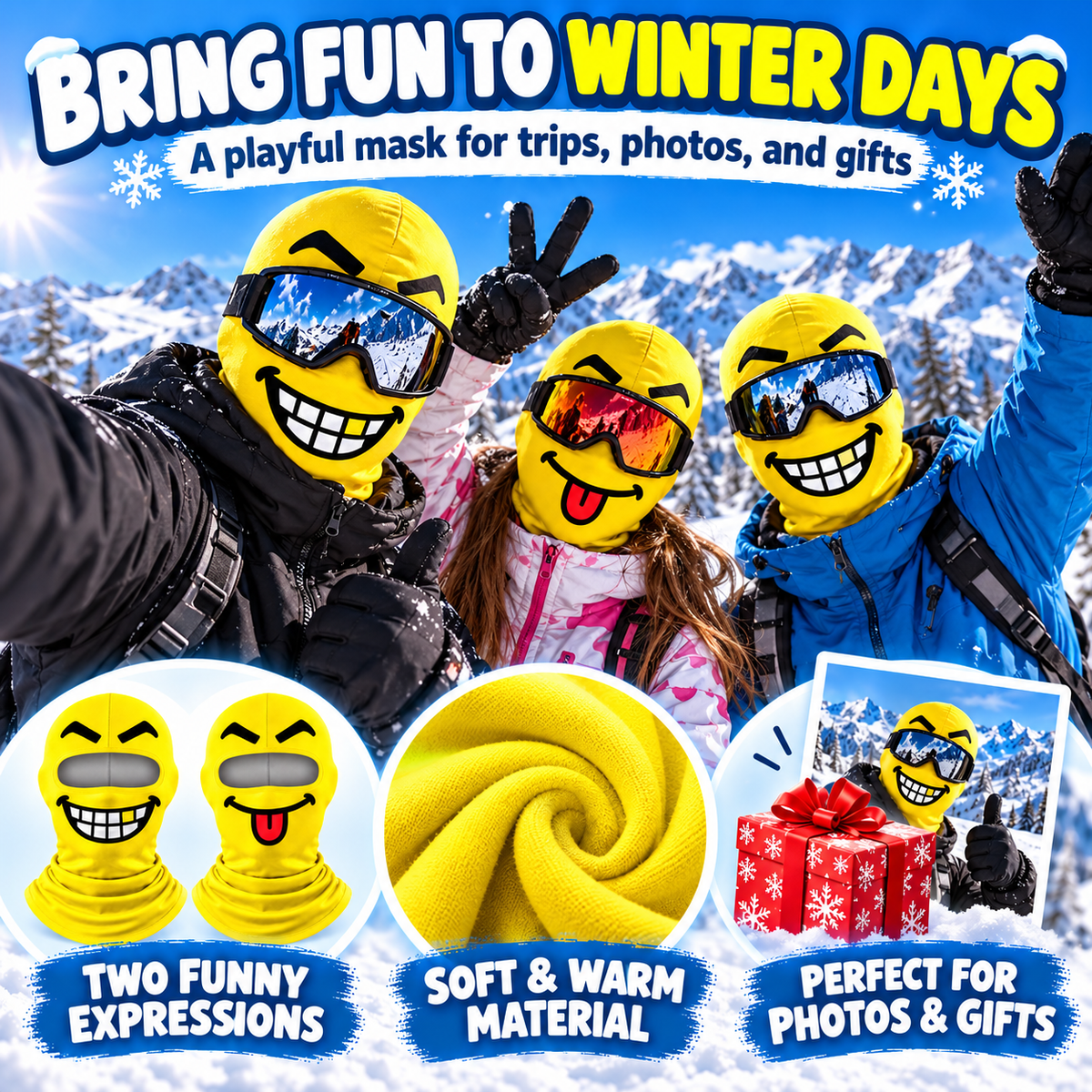 ❄️ Funny Ski Mask – Cartoon Tongue Face Balaclava, Warm Windproof Winter Cover for Snowboard & Cosplay
