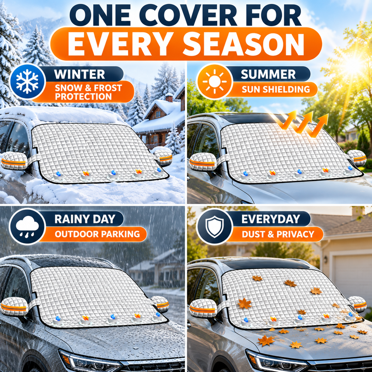 🚗 All-Season Magnetic Windshield Cover — Sun, Frost & Snow Protection