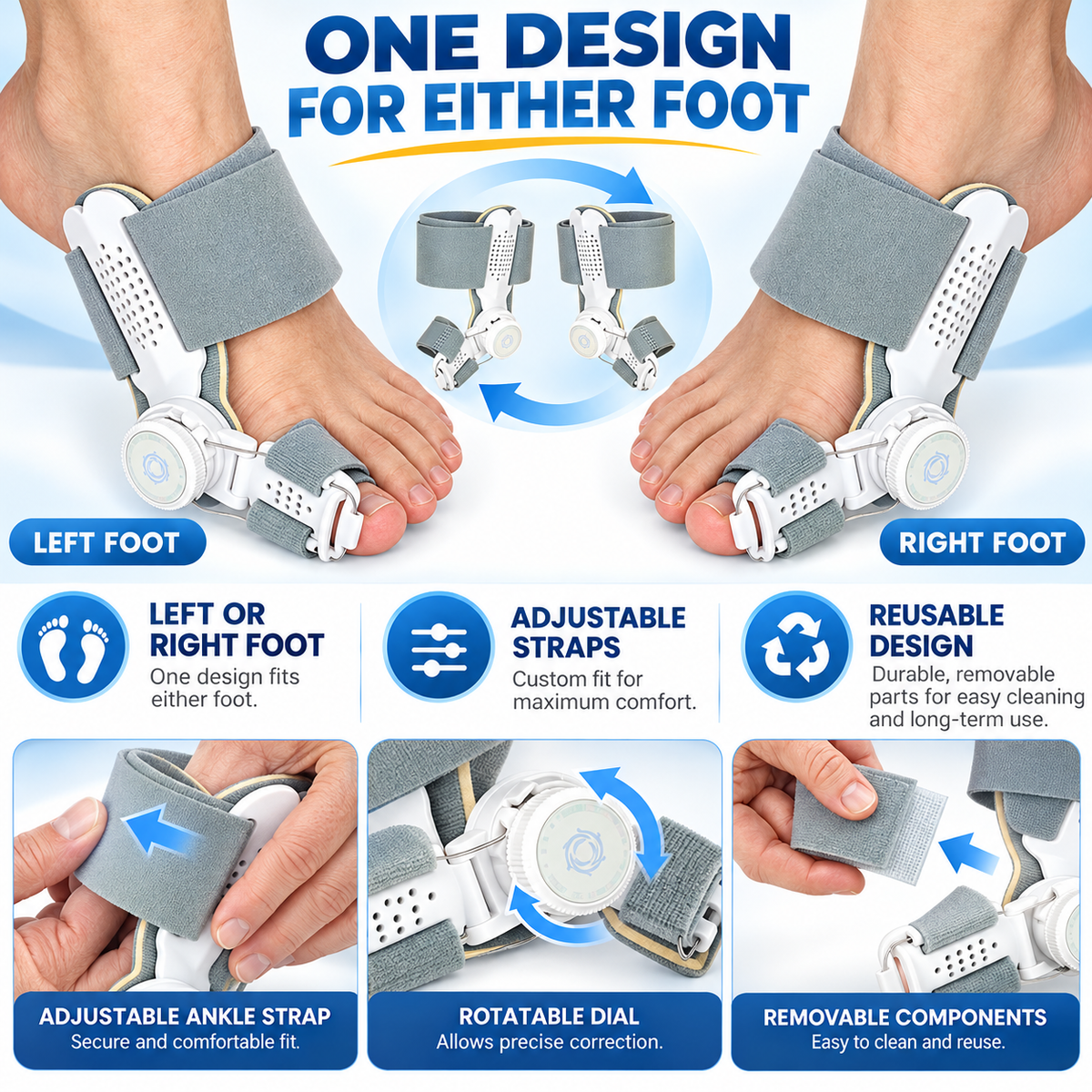 🦶 Bunion Corrector – Adjustable Toe Splint Support, Comfortable Foot Alignment Brace for Left & Right Feet