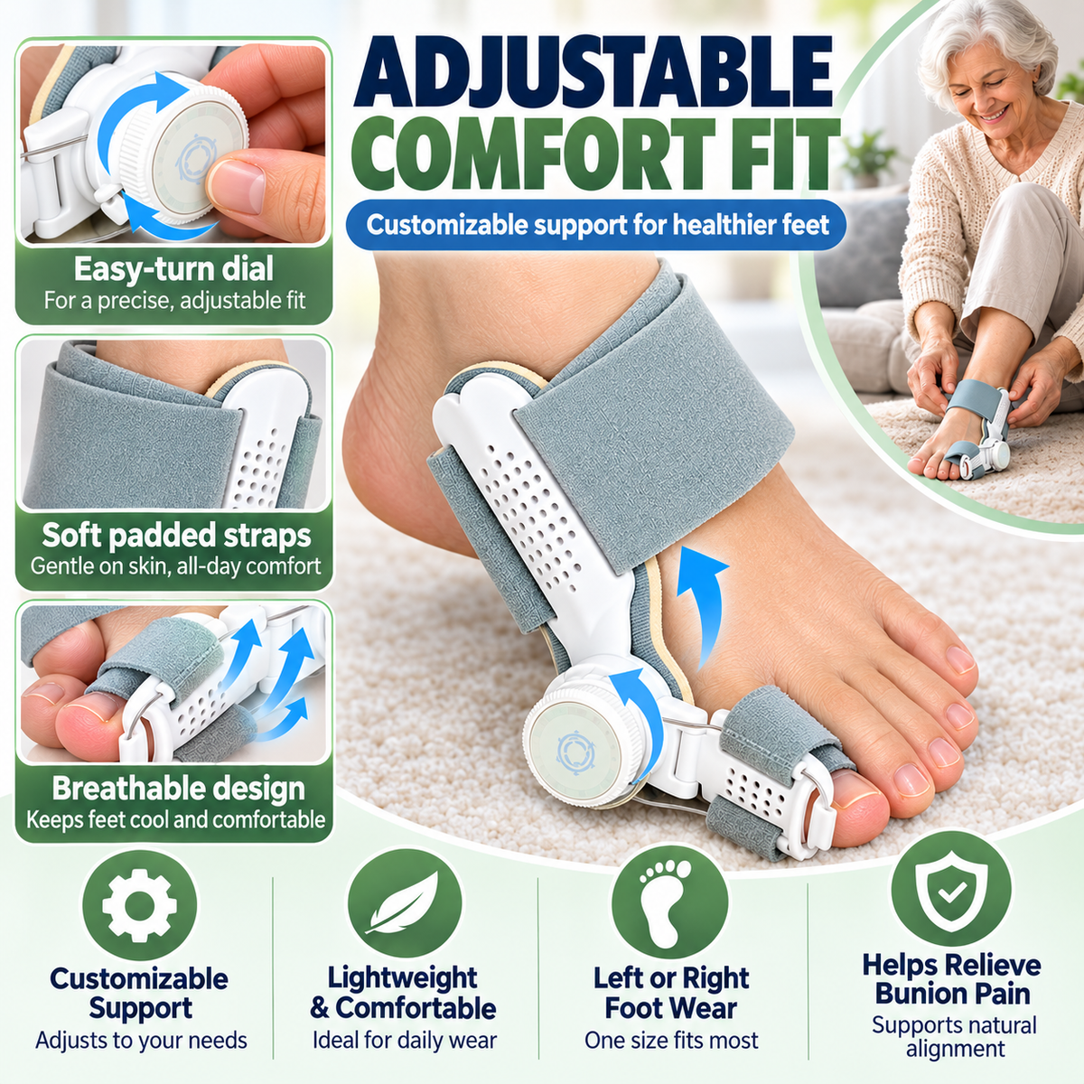 🦶 Bunion Corrector – Adjustable Toe Splint Support, Comfortable Foot Alignment Brace for Left & Right Feet