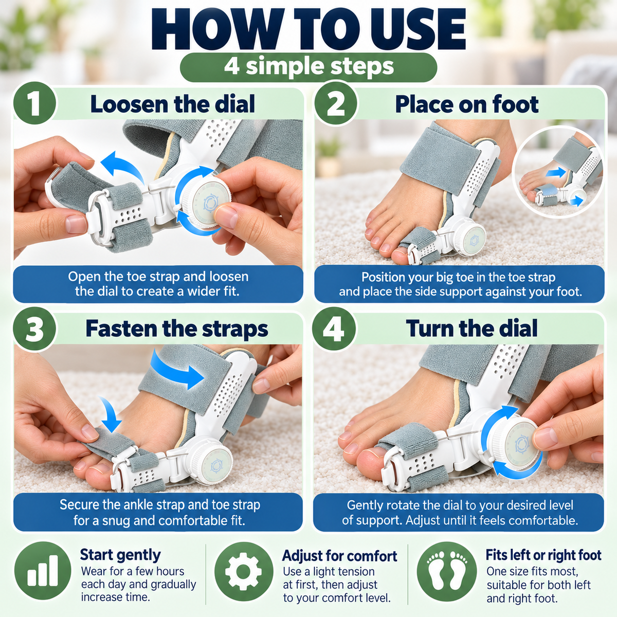 🦶 Bunion Corrector – Adjustable Toe Splint Support, Comfortable Foot Alignment Brace for Left & Right Feet