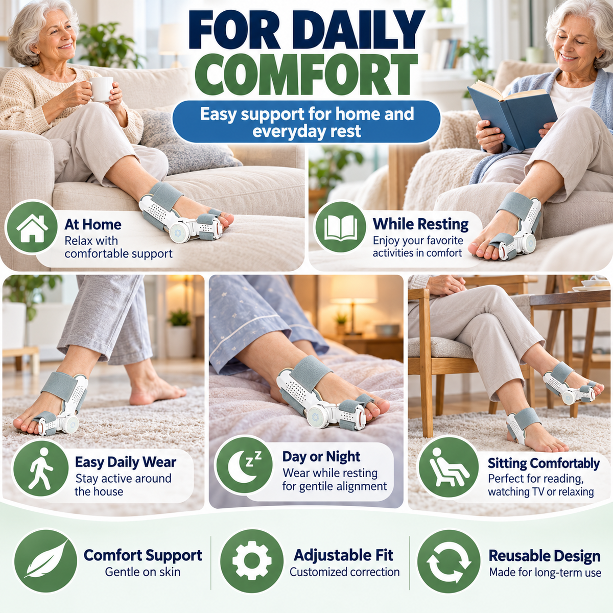 🦶 Bunion Corrector – Adjustable Toe Splint Support, Comfortable Foot Alignment Brace for Left & Right Feet