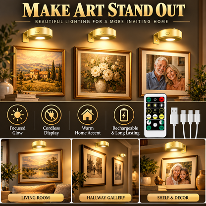 🖼️ Picture Lights – 3-Piece Rechargeable Wall Lights, Dimmable 3-Color Art Lighting with Remote & Timer