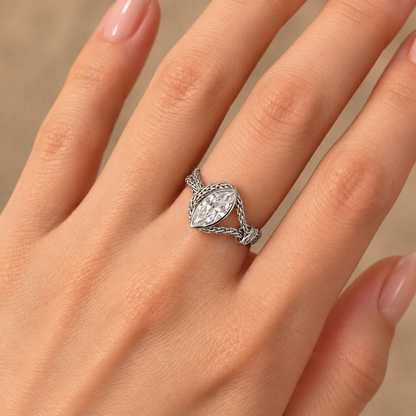 💍 Marquise CZ Chain Ring – 14K Gold-Plated Adjustable Evil Eye Ring, Dainty Stackable Jewelry for Women