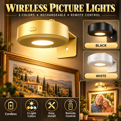 🖼️ Picture Lights – 3-Piece Rechargeable Wall Lights, Dimmable 3-Color Art Lighting with Remote & Timer
