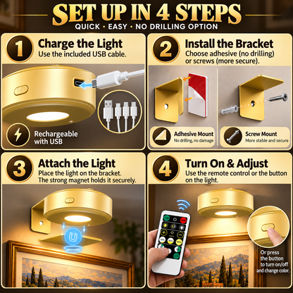 🖼️ Picture Lights – 3-Piece Rechargeable Wall Lights, Dimmable 3-Color Art Lighting with Remote & Timer