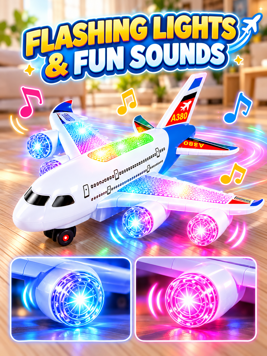 ✈️ Kids Fun Deal – Light-Up Spinning Airplane Toy 🌟 Musical Electric Aircraft with Flashing Lights & 360° Rotation for Ages 3+ 🎁