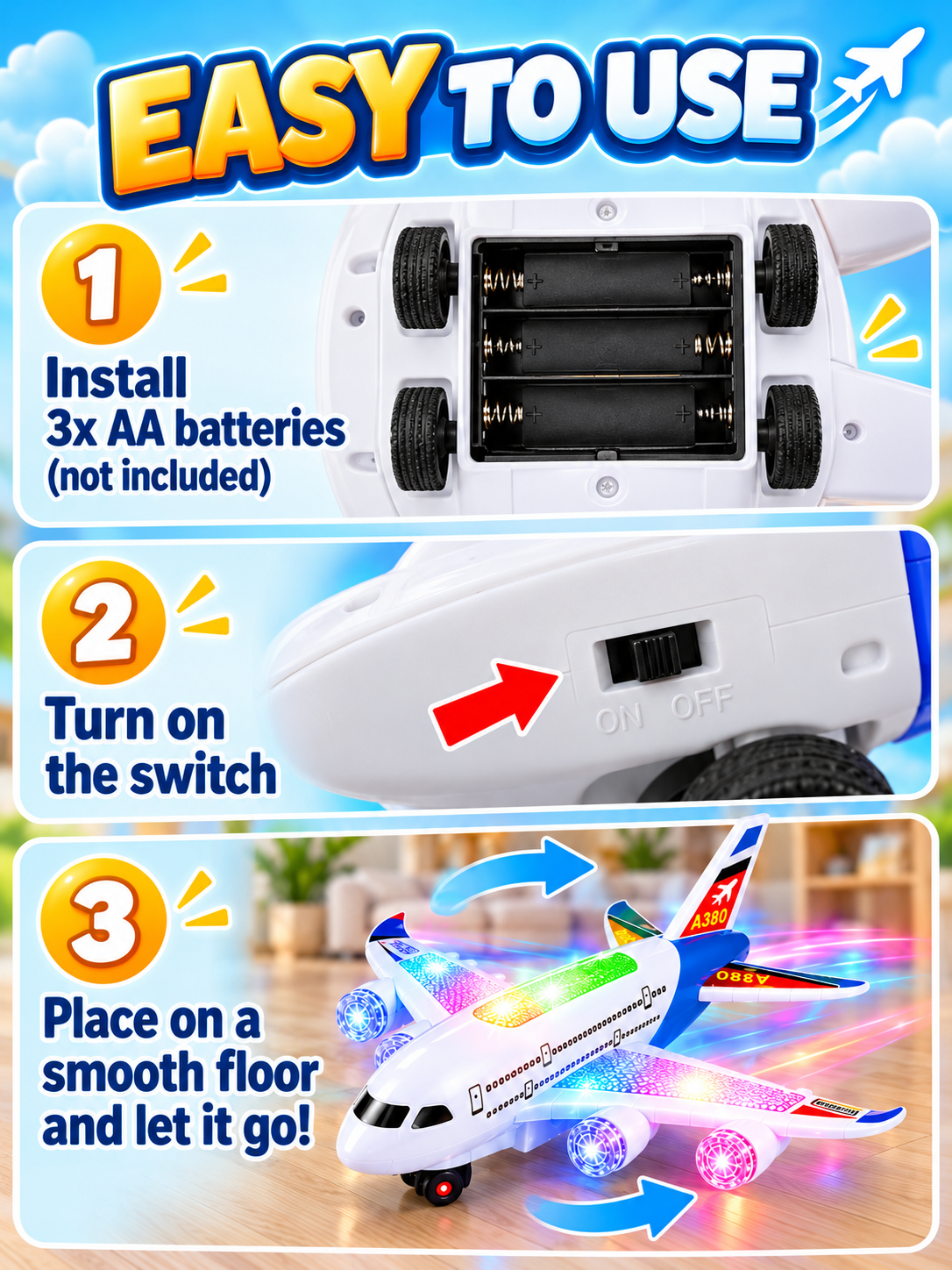 ✈️ Kids Fun Deal – Light-Up Spinning Airplane Toy 🌟 Musical Electric Aircraft with Flashing Lights & 360° Rotation for Ages 3+ 🎁